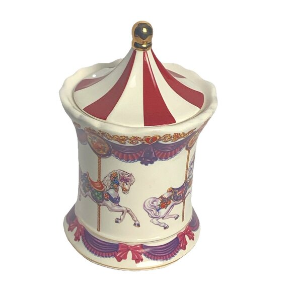 TELEFLORA Gift Musical Merry Go Round Carousel Ceramic Canister Lid Music Box - Picture 1 of 5